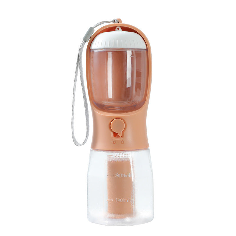 All-in-one pet travel cup with water and food compartment + poop bag dispenser