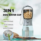 All-in-one pet travel cup with water and food compartment + poop bag dispenser