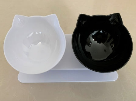 Neck-protecting double food bowl for cats and dogs