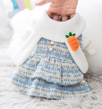 Pet dress, bunny ear hat + carrot plush toy, small dog-themed autumn/winter outfit