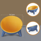 Color-blocked cat/small dog bowl with tilted neck support design to prevent black chin.