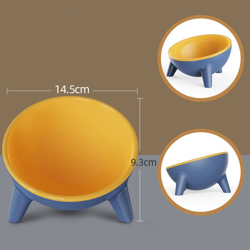 Color-blocked cat/small dog bowl with tilted neck support design to prevent black chin.
