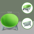 Color-blocked cat/small dog bowl with tilted neck support design to prevent black chin.