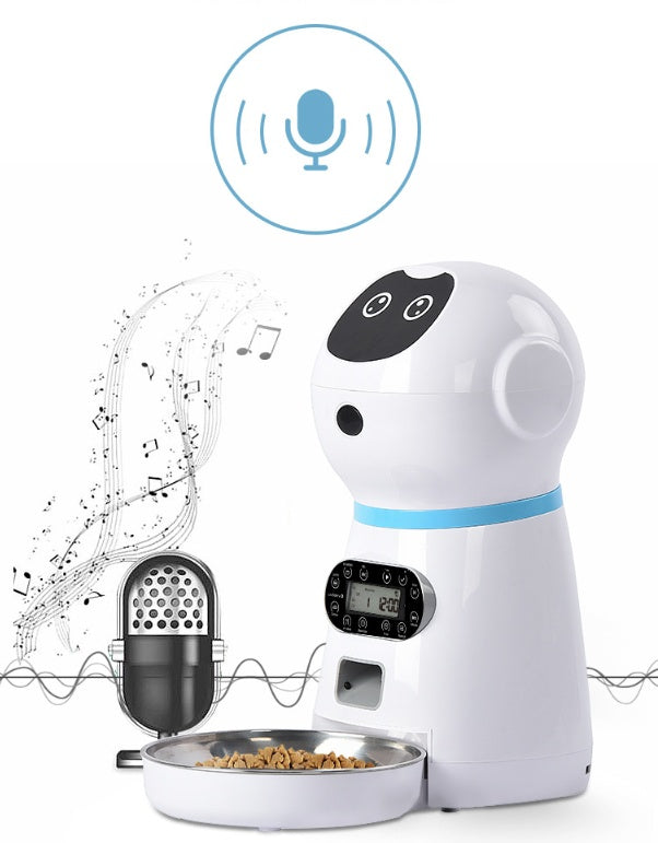 Smart pet feeder, automatic cat and dog feeder with timed and measured feeding.