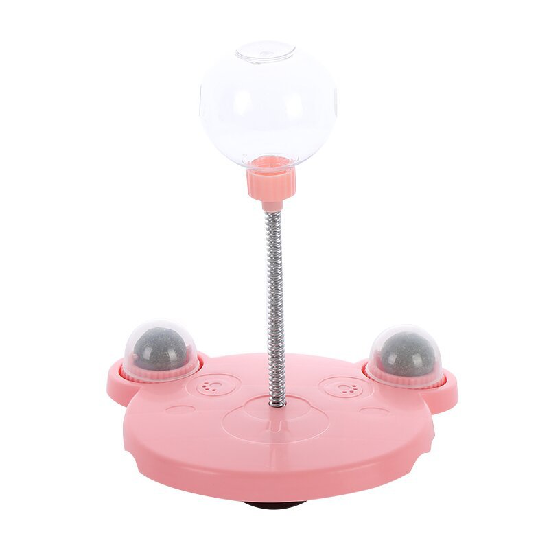 Educational cat toy with a food dispenser and spring-loaded rocking design