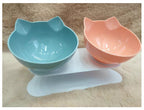 Neck-protecting double food bowl for cats and dogs