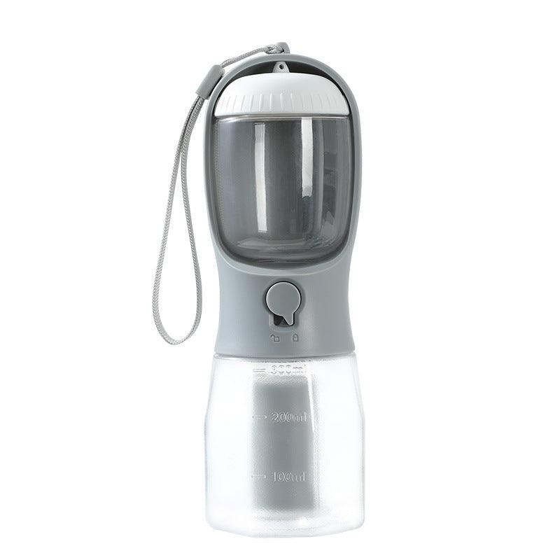 All-in-one pet travel cup with water and food compartment + poop bag dispenser