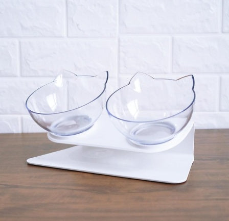 Neck-protecting double food bowl for cats and dogs