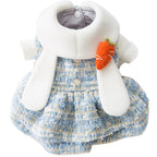 Pet dress, bunny ear hat + carrot plush toy, small dog-themed autumn/winter outfit