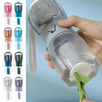 All-in-one pet travel cup with water and food compartment + poop bag dispenser