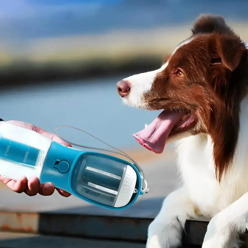 All-in-one pet travel cup with water and food compartment + poop bag dispenser