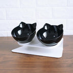 Neck-protecting double food bowl for cats and dogs
