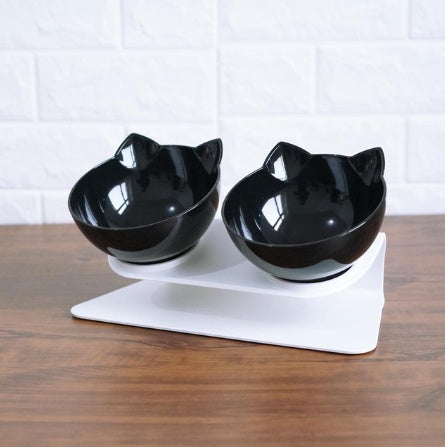 Neck-protecting double food bowl for cats and dogs
