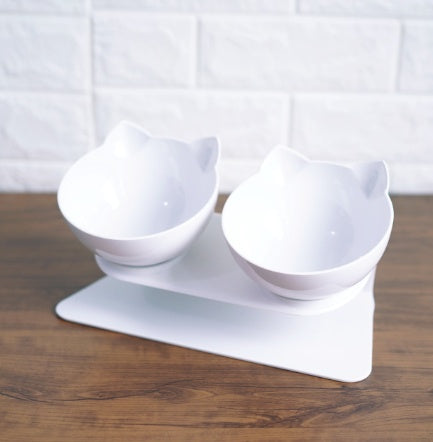 Neck-protecting double food bowl for cats and dogs