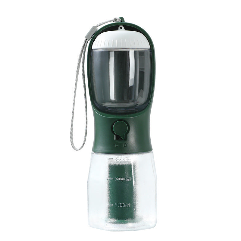 All-in-one pet travel cup with water and food compartment + poop bag dispenser
