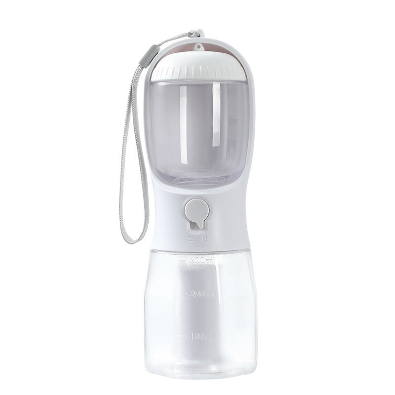All-in-one pet travel cup with water and food compartment + poop bag dispenser