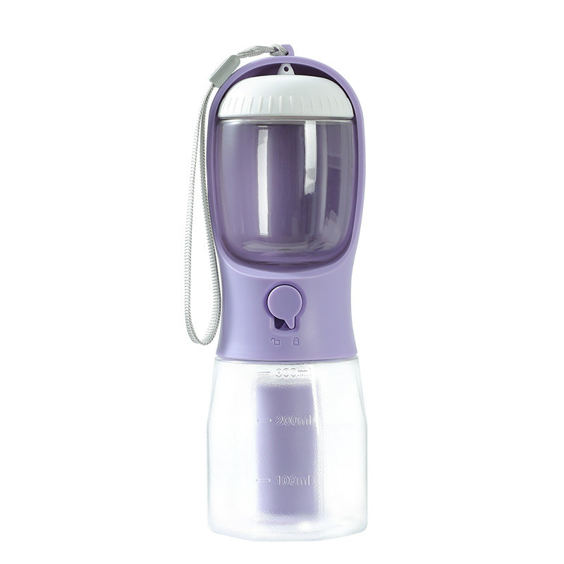 All-in-one pet travel cup with water and food compartment + poop bag dispenser