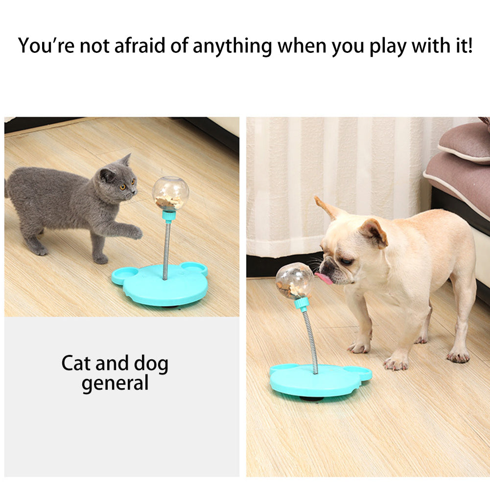 Educational cat toy with a food dispenser and spring-loaded rocking design