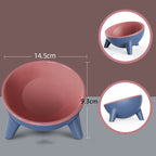 Color-blocked cat/small dog bowl with tilted neck support design to prevent black chin.