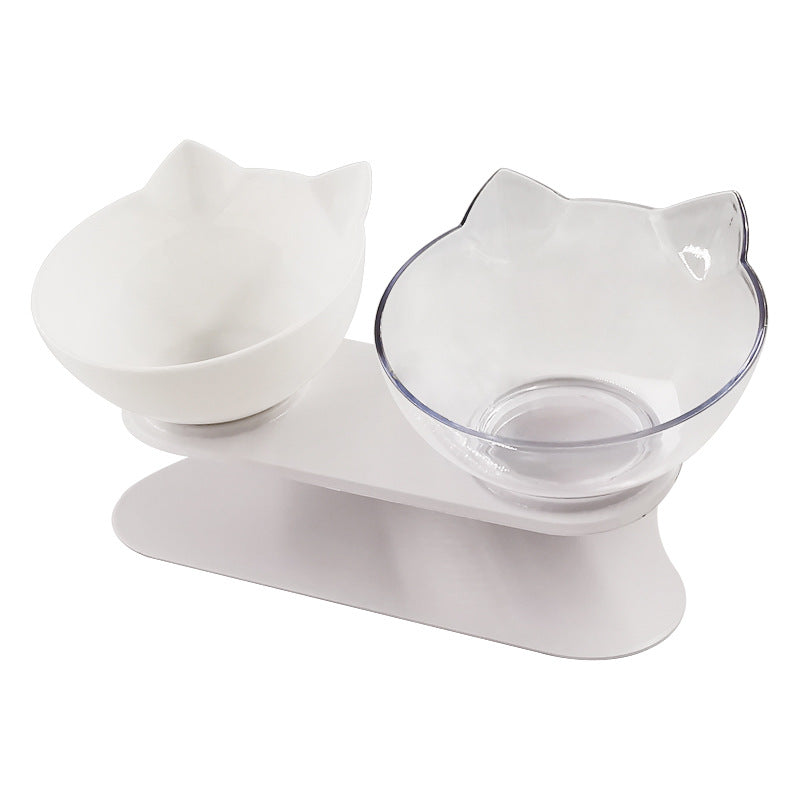 Neck-protecting double food bowl for cats and dogs